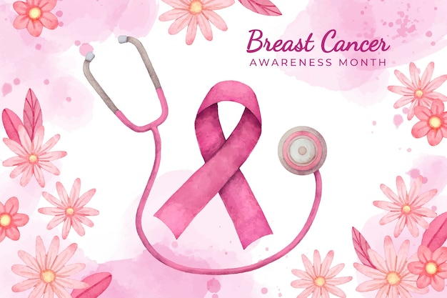 Fundo do mês de conscientização do câncer de mama em aquarela