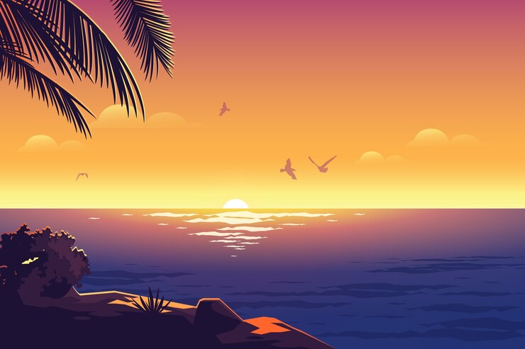 Fundo do pôr do sol tropical desenhado à mão
