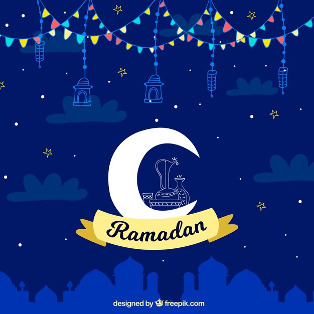 Fundo do ramadã com a lua e o céu