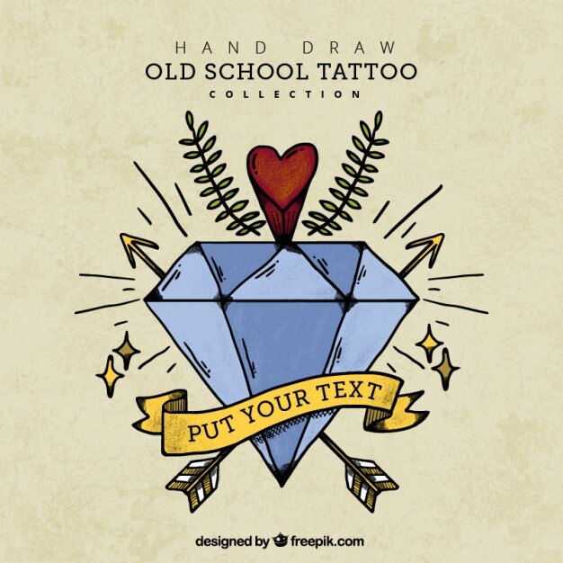 Vetor grátis fundo do vintage com mão desenhada tatuagem de diamante