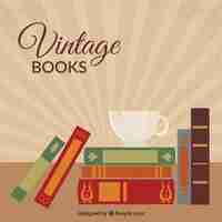 Vetor grátis fundo do vintage do copo com livros