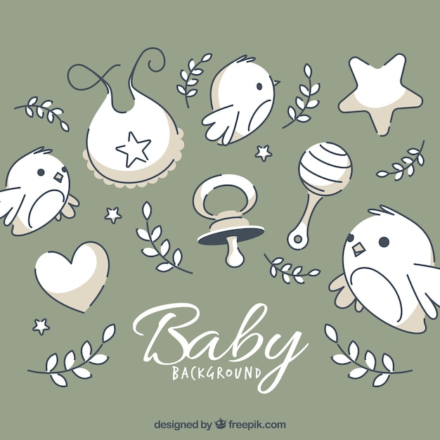 Vetor grátis fundo dos elementos do bebê em estilo desenhado a mão