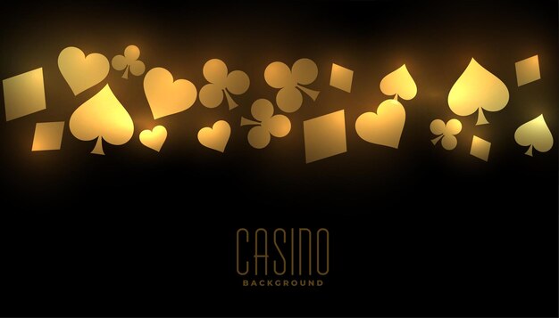 Fundo dourado de cassino com símbolos de naipe de cartas