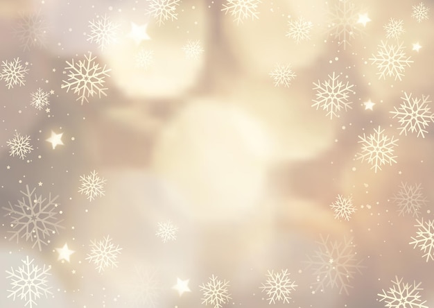 Fundo dourado de natal com flocos de neve e desenho de estrelas