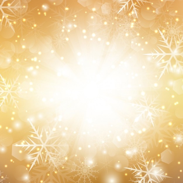 Vetor grátis fundo dourado do natal com flocos de neve e luzes bokhe