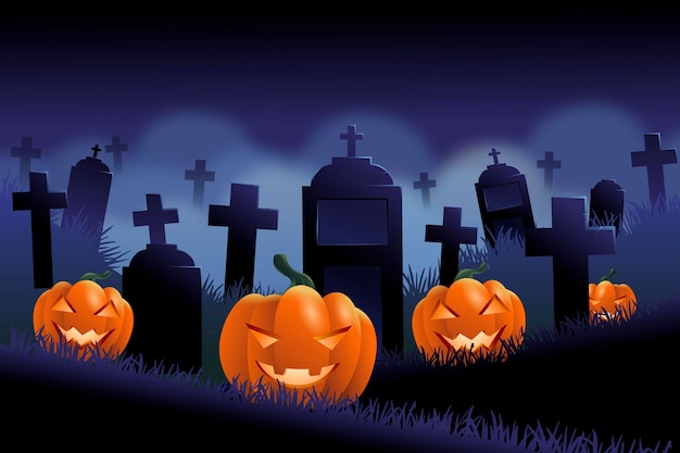Fundo escuro de halloween com cemitério
