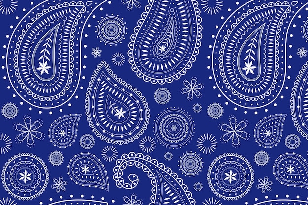 Fundo estampado azul, ilustração vetorial de padrão tradicional indiano