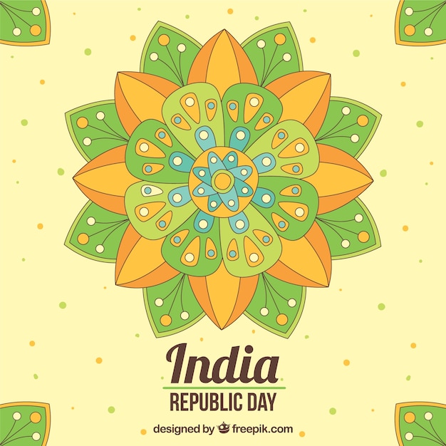 Fundo fantástico indiano dia da república com a mandala colorida