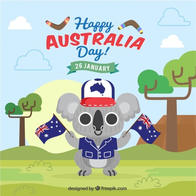 Vetor grátis fundo feliz dia de austrália com bela koala