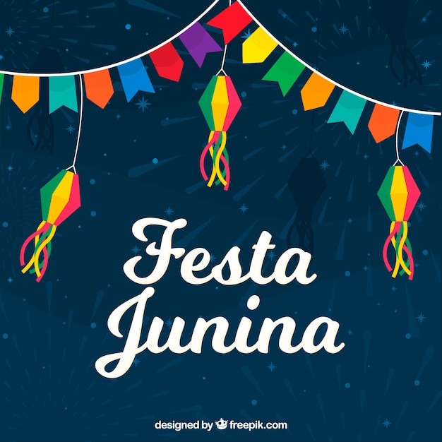 Vetor grátis fundo festa junina com bandeirolas de cores diferentes