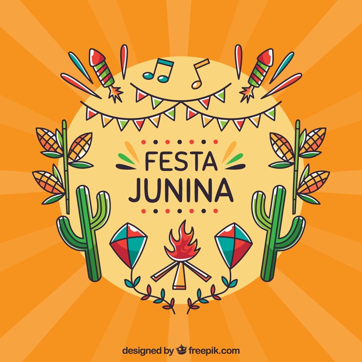 Vetor grátis fundo festa junina com elementos diferentes