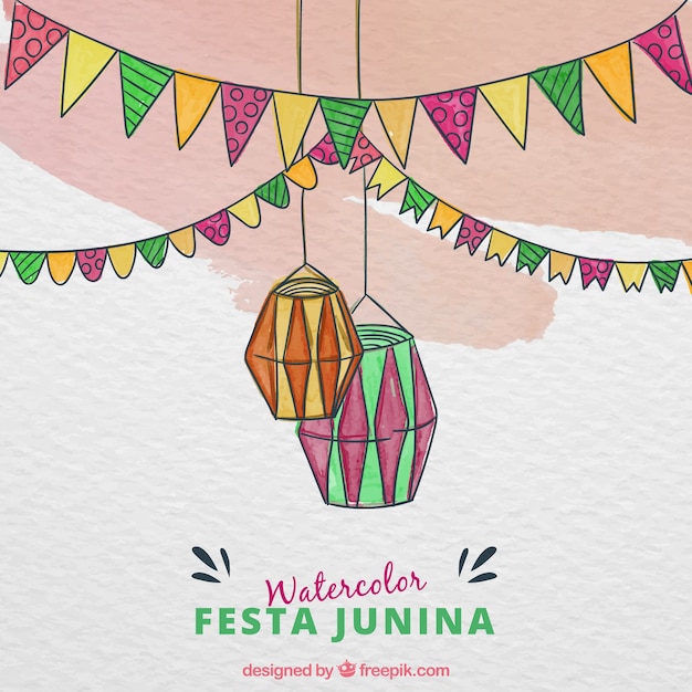 Vetor grátis fundo festa junina com elementos em aquarela