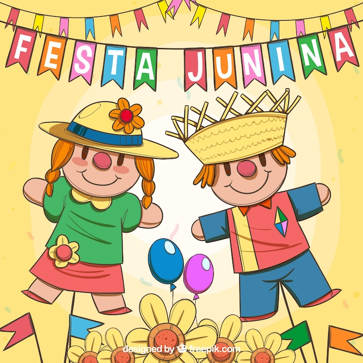 Vetor grátis fundo festa junina com elementos tradicionais