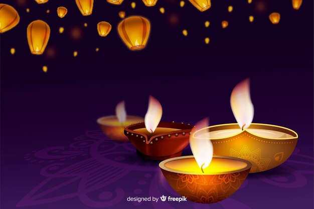 Fundo festivo realista diwali com velas
