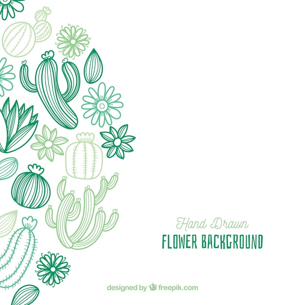 Vetor grátis fundo floral com cactus desenhada à mão