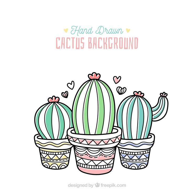 Vetor grátis fundo floral com cactus desenhada à mão