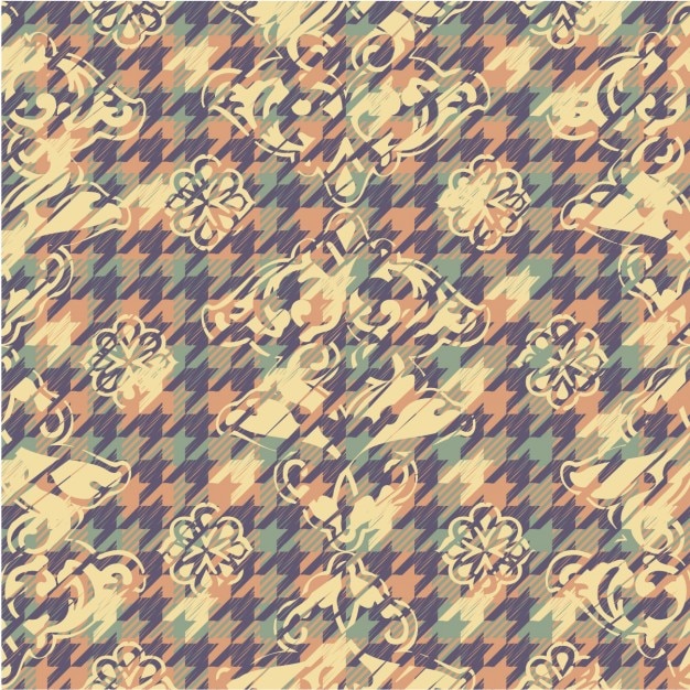 Vetor grátis fundo floral da cor pastel com teste padrão do houndstooth