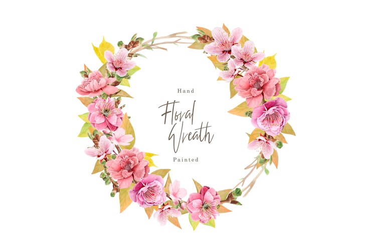 Vetor grátis fundo floral de flores de cerejeira e desenho de coroa de flores
