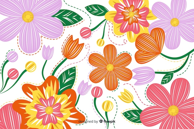 Fundo floral de mão desenhada bordado