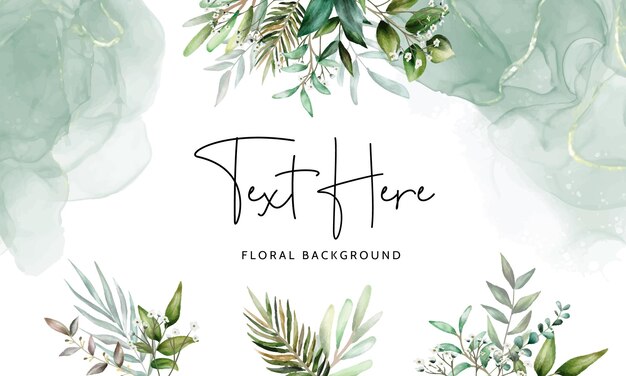 fundo floral elegante com desenho à mão e folhas em aquarela