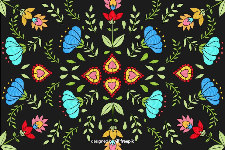 Vetor grátis fundo floral mexicano do bordado