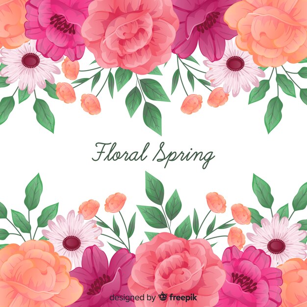 Fundo floral primavera com moldura de rosas