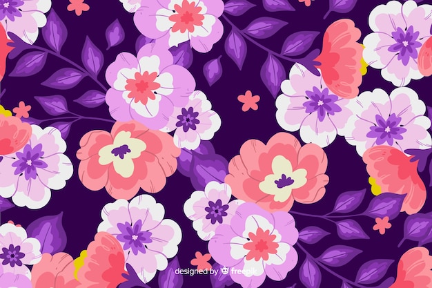 Fundo floral roxo de pintados à mão