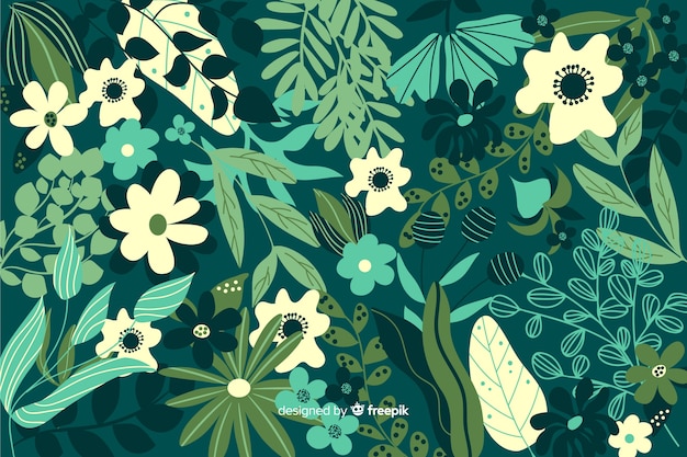 Fundo floral verde desenhado a mão