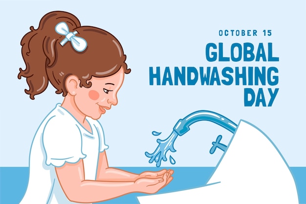 Vetor grátis fundo global do dia da lavagem das mãos desenhado à mão