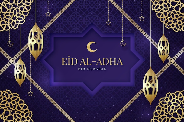 Fundo gradiente eid al-adha com lanternas