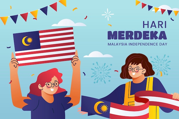 Vetor grátis fundo gradiente para a celebração do dia da independência da malásia