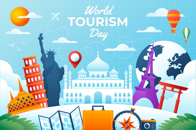 Vetor grátis fundo gradiente para a celebração do dia mundial do turismo