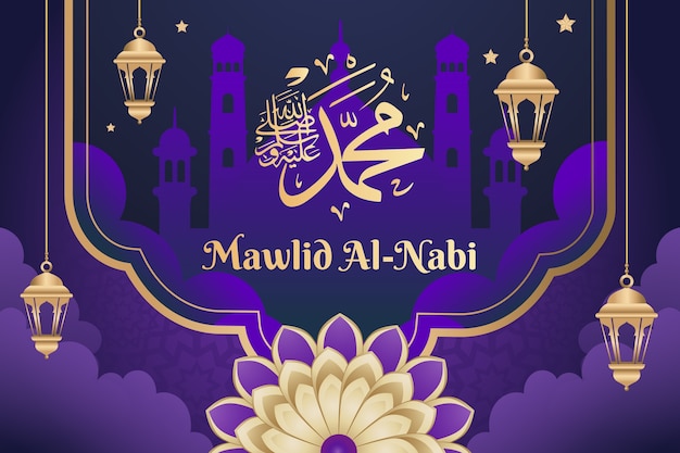 Vetor grátis fundo gradiente para o feriado mawlid al-nabi