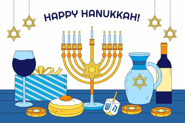 Vetor grátis fundo hanukkah desenhado à mão