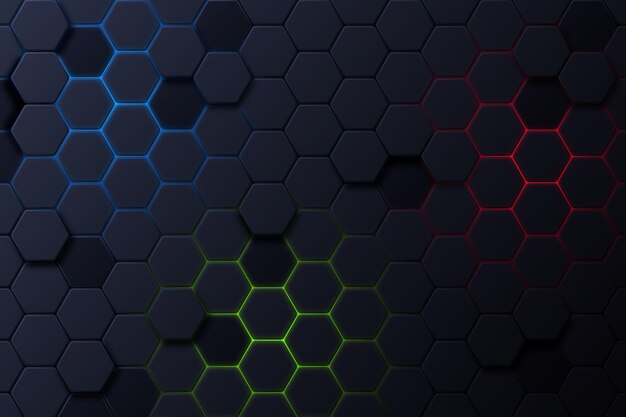 Fundo hexagonal escuro com cor gradiente