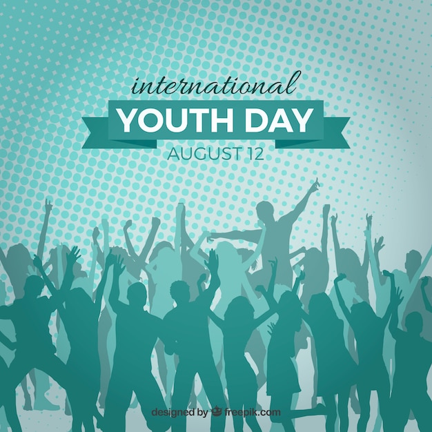 Vetor grátis fundo internacional do dia da juventude com inúmeras silhuetas