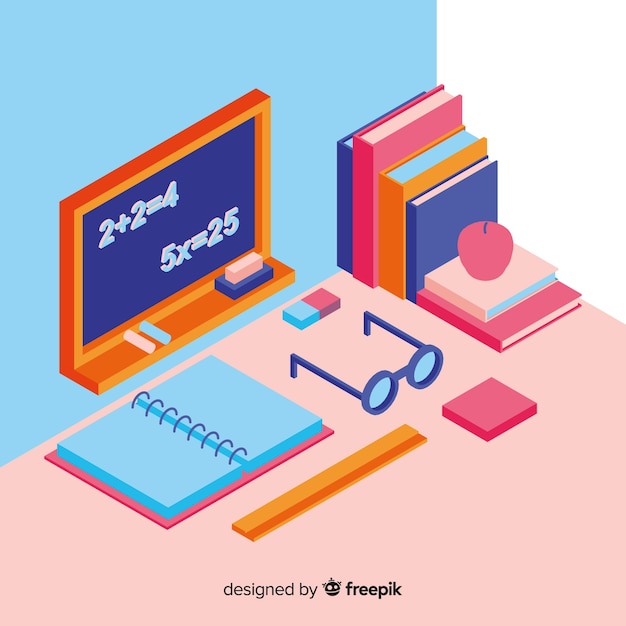 Fundo isométrico com acessórios de escola
