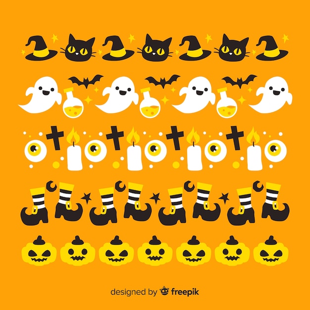 Fundo laranja com coleção de fronteira de halloween