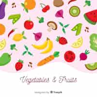 Vetor grátis fundo liso de legumes e frutas