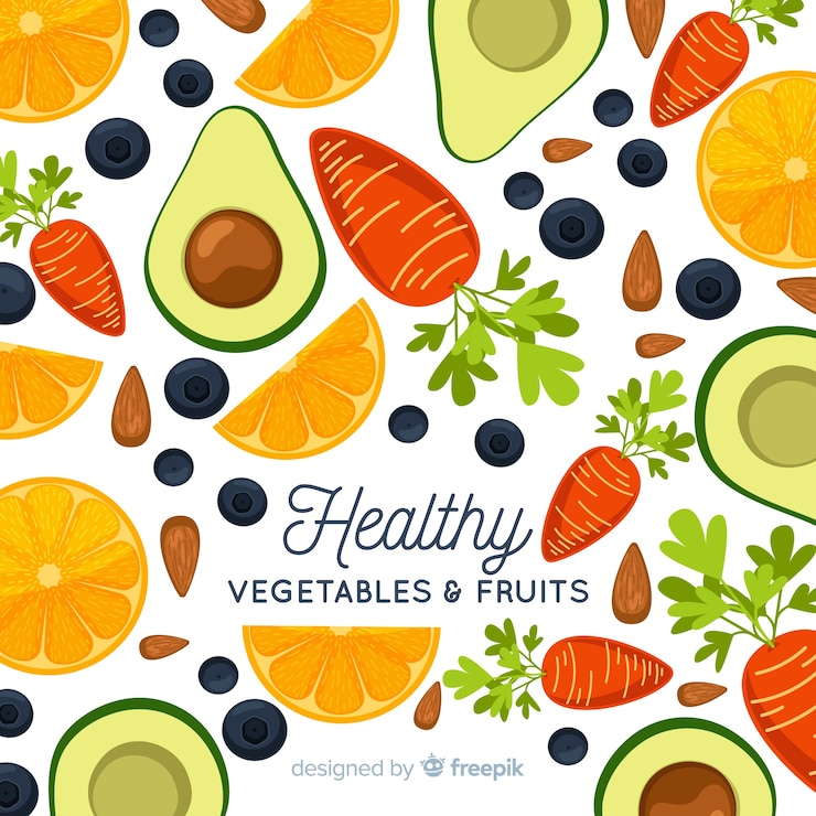 Vetor grátis fundo liso de legumes e frutas