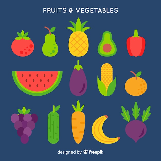 Vetor grátis fundo liso de vegetais e frutas