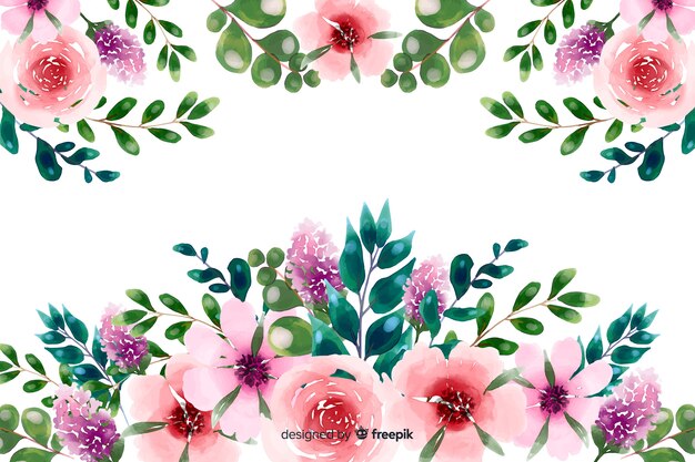 Fundo natural com flores em aquarela