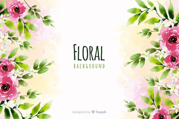 Fundo natural com flores em aquarela