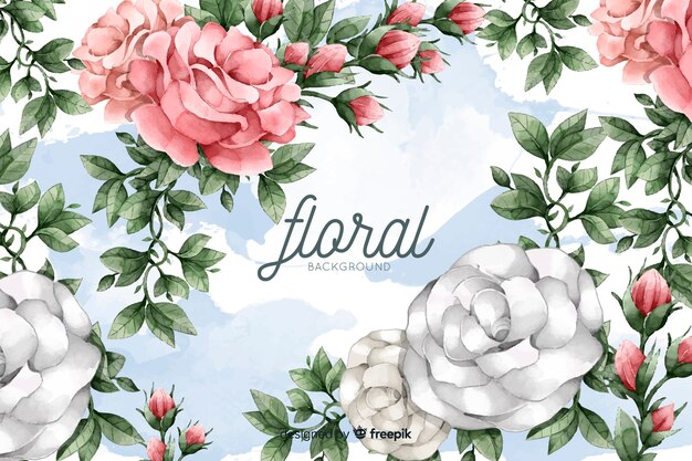 Fundo natural com flores em aquarela