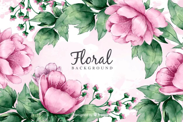 Fundo natural com flores em aquarela