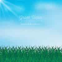 Vetor grátis fundo natural com grama e céu azul