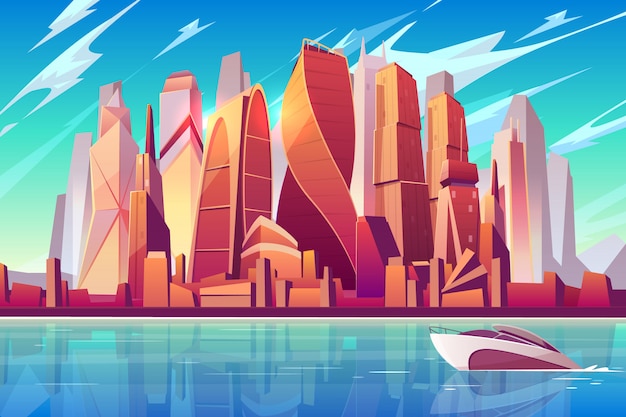 Fundo panorâmico dos desenhos animados da skyline da cidade de Moscou com centro de negócios internacional