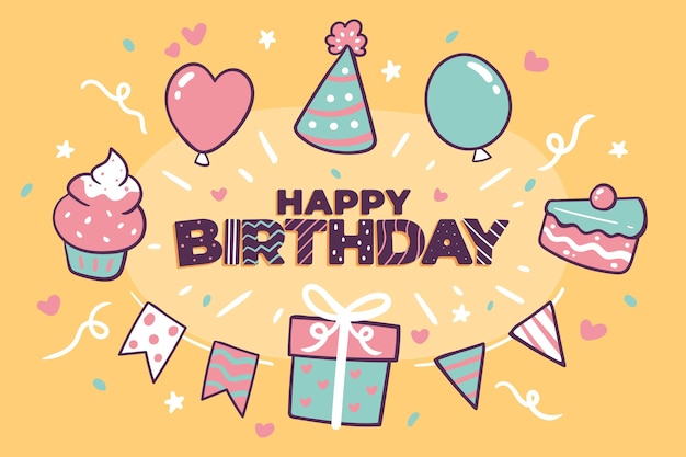 Fundo plano de aniversário desenhado à mão