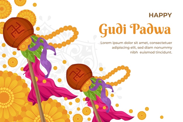 Vetor grátis fundo plano de celebração do festival gudi padwa