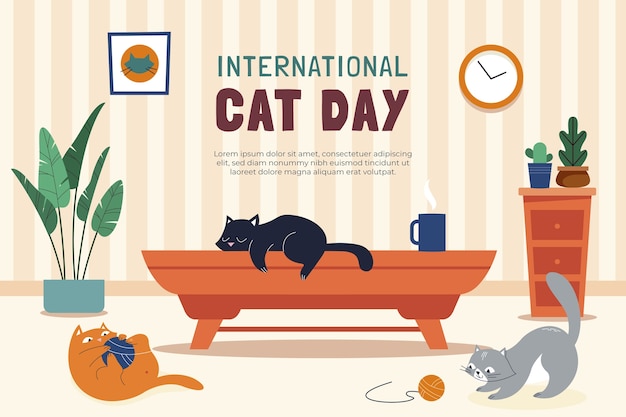 Vetor grátis fundo plano de dia internacional do gato
